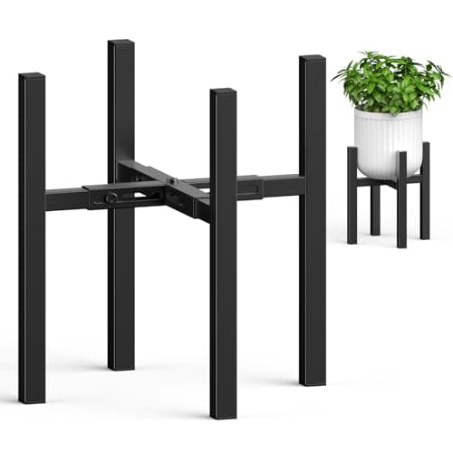 ROSSNY Plant Stand for Indoor and Outdoor: Adjustable Width Fits for 8-12 Inch Pots - Metal Heavy Duty Plant Stand Holder Up to 200lbs, 14.2 Inch Single Tier Planter Stand, Black, 1 Pack (Without Pot)