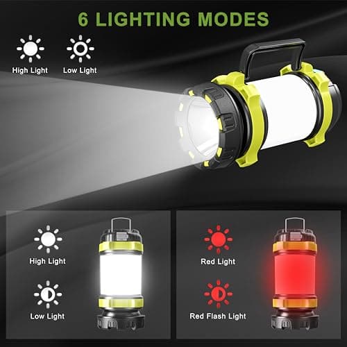 Alpswolf Camping Lantern Rechargeable, 4000mAh Camping Flashlight 6 Modes LED Lantern Portable Rechargeable Lanterns for Power Outage, Emergencies Light for Hiking, Green, 2 Packs - Thumbnail 5