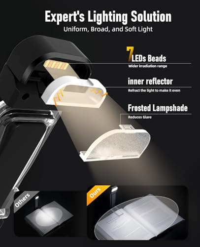 HIONXMGA Book Reading Light,Silent Touch Book Lamp for Reading in Bed,Rechargeable Clip on Booklight with 3 Amber Colors & 7 LEDs Precise Dimming for Eye Caring Night Reading,Books Lovers,Kids,Black - Thumbnail 4