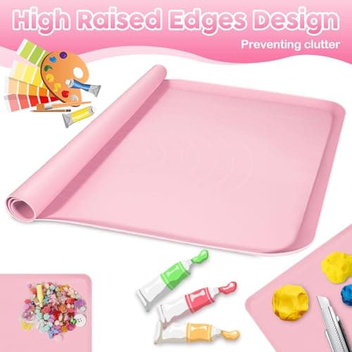 Large Silicone Mat for Crafts, 24"X19.7" Art Mat with Raised Edges for Clay, Resin, Slime, Jewelry-Making Table Protection Heat-Resistant Paint Mats, pink - Thumbnail 6