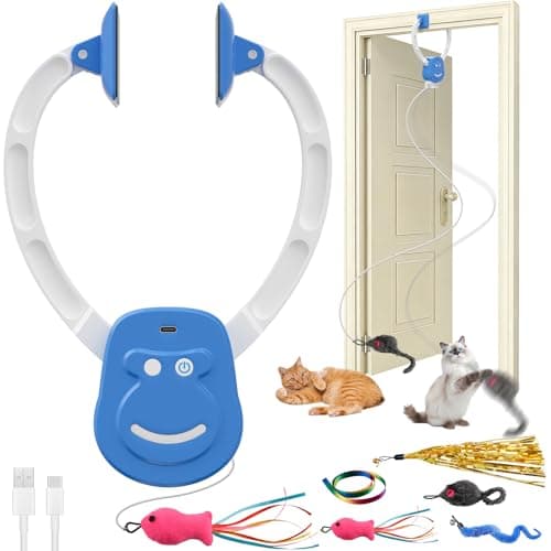 Automatic Cat Toy for Indoor Cats, Interactive Door Hanging Cat Toy with Smart Touch Restart, USB Rechargeable Cat Teaser with Elastic Rope, Adjustable Height Cat Toy for Kittens & Adult Cats (Blue) - Image 1