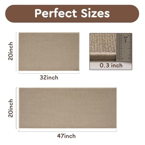 tchdio Kitchen Mats for Floor, Rubber Backed Kitchen Rugs Non Slip Washable, Superior Absorbent Kitchen Rug-Mat Easy to Clean, Comfort Kitchen Floor Mat Front of Sink (Beige, 20" × 32") - Thumbnail 2