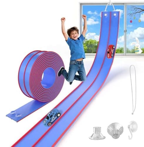 15 Ft Flexible Race Track for Kids, DIY Car Track Set with 3 Suction Cup Ramps, Easter Basket Stuffers for Teens & Boys Girls, Creative Easter Gifts for Kids, Sky Blue