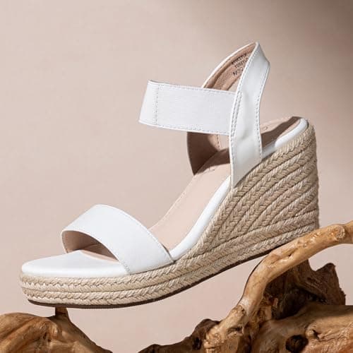 Jeossy Women's Espadrille Wedge White Sandals Comfortable Platform 3.5 Inch Wedges Heel with Arch Support, Summer 8801 Sandals for Beach, Wedding, Casual & Dressy Wear, Size 10(DJY8801 White 10) - Thumbnail 2