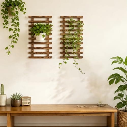 2 Pcs Wall Planter for Indoor Outdoor Plants - Wooden Wall Amounted Plant Holder for Hanging Pots, Vertical Pack Wood Garden Trellis for Climbing Plants Orchid Ivy Vine Rose Patio Home Decor, 23.62" - Thumbnail 4