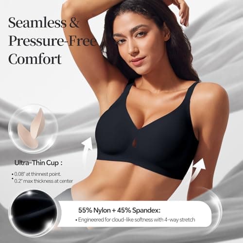 UIMERO Jelly Bras for Women Wireless Womens Bras No Underwire Supportive Comfortable Everyday Seamless Tshirt Bra Black - Thumbnail 2