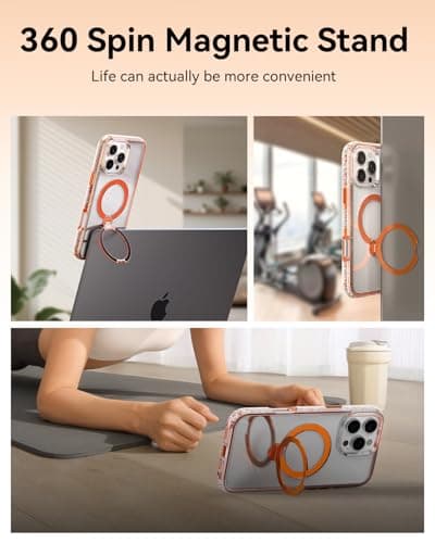 RAPTIC 360°Spin Magnetic Stand for iPhone 16 Pro Max Case, Compatible with Magsafe, [360° Air-Filled AirJoy Beads] Military-Grade Shockproof Protective Case with Kickstand, 6.9-inch Orang - Thumbnail 6