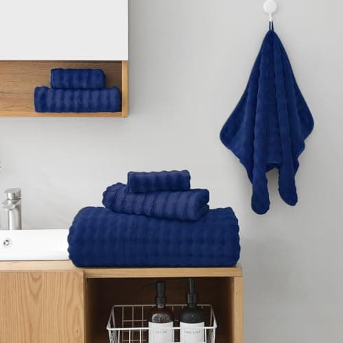 KBY Bath Towels Set of 2, Extra Large Bath Sheets 40X80 Inches,Quick Dry, Ultra Soft，Durable & Super Absorbent Oversized Bathroom Towel Sets for Adults, Gym, Spa, Pool & Hotel (Navy Blue) - Thumbnail 4