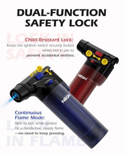 NEON 5 Pack Torch Lighters with Visible Fuel Window Jet Flame Multi Utility Lighter, Windproof, Safe, Butane Refillable Torch Lighter for Candle Grill BBQ Fireplaces - Thumbnail 3