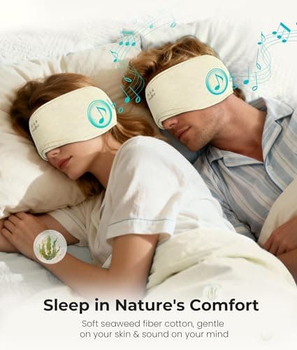 MUSICOZY Bluetooth 5.4 Sleep Headphones Eye Mask with Seaweed Fiber Cotton, Ultra Soft Fully Wrapped Sleep Mask with Headphones for Side Sleepers, 14 Hours Playtime, Gifts for Men Women, Beige - Thumbnail 2