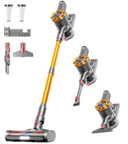 CHEBIO Cordless Vacuum Cleaner, 550W/45Kpa Vacuum Cleaners for Home with LED Display, Anti-Tangle&Wall Mount, 65Mins Wireless Vacuum, 8 in 1 Lightweight Stick Vacuum for Hard Floor/Carpet/Hair (Gold) - Image 1
