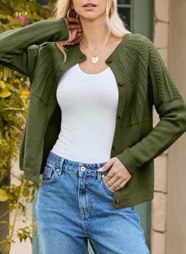 Dokotoo Cardigan Sweaters for Women Lightweight 2026 Fall Outfits Fashion Trendy Women's Open Front Business Casual Crewneck Crochet Knit Womens Cardigans Winter Sweaters Mist Green - Thumbnail 4