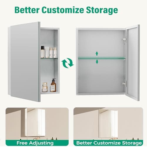 HABIUBIU 14 x 18 in Medicine Cabinet Mirror,Bathroom Mirror Cabinet with Adjustable Shelves, Aluminum Silver Medicine Cabinets for Bathroom,Vanity Decor,Wall Mounted or Recessed - Thumbnail 4
