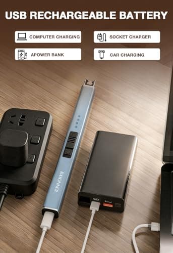 Electric Candle Lighter USB Rechargeable Plasma Arc Windproof Flameless with Safety Lock Ideal for Candle BBQ Camping Birthday Housewarming Gifts for Women & Men (Sierra Blue, 1 Count) - Thumbnail 2