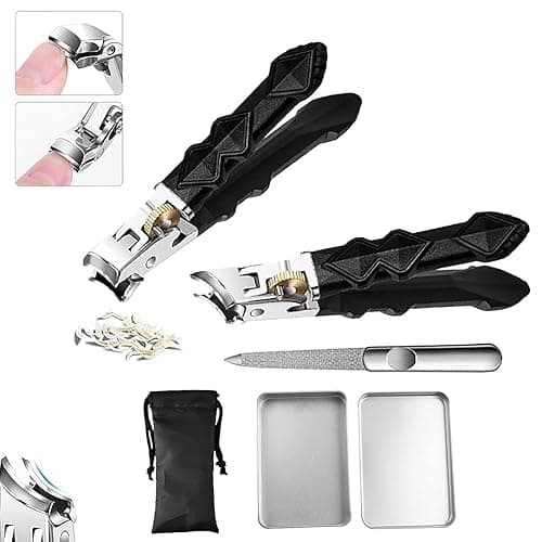 Premium Stainless Steel Toenail Clippers for Men & Seniors - 180° Wide Jaw Opening, Heavy Duty Nail Cutter for Thick & Ingrown Nails Anti-Splash Design, Dual Blades Set with Metal Case & Travel Pouch - Image 1