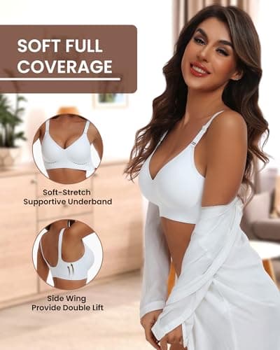 HORISUN Wirefree Bras for Women Full Coverage Plus Size Seamless Bra(White M) - Thumbnail 4