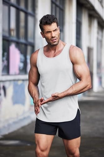 COOFANDY Men's Tank Top Cotton Moisture Wicking Muscle Shirt White Summer Sleeveless Shirts Gym Workout Tank - Thumbnail 5