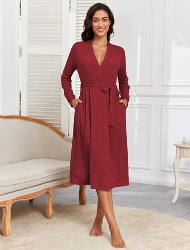 ZAFUL Women's Robe Soft Lightweight Long Knit Kimono Bathrobe V-neck Casual Sleepwear Loungewear - Thumbnail 3