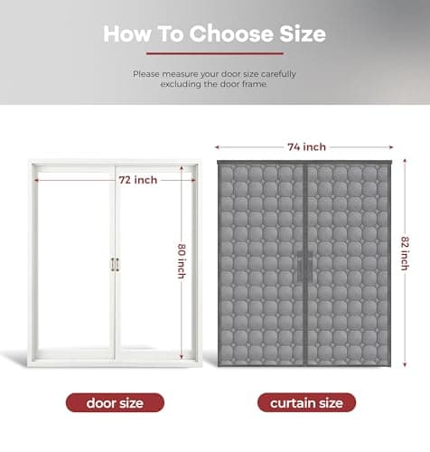 AEOCOO Thicken Wide Thermal Insulated Door Curtain, Fit Size up to 72 x 80 Inches, Magnetic Door Screen Curtain Filled with Thick Cotton for Winter, Sliding Glass/Patio/French/Front/Back, Grey, Square - Thumbnail 2