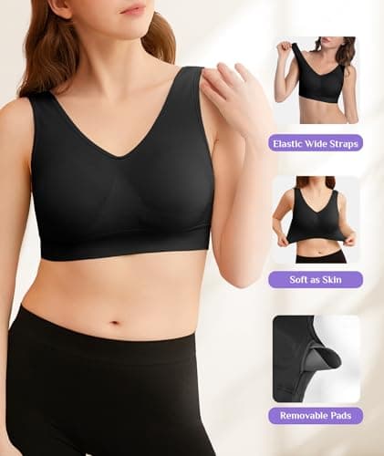 YADIFEN 3 Pack Womens Sports Bras,Wireless Comfortable Seamless Sleep Yoga Sports Bras for Women with Removable Pads - Thumbnail 5