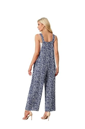 HiMONE Women's Summer Boho Casual Jumpsuits Wide Leg Overalls Floral Print Baggy Rompers with Pockets (Blue Small Flower-2XL) - Thumbnail 6