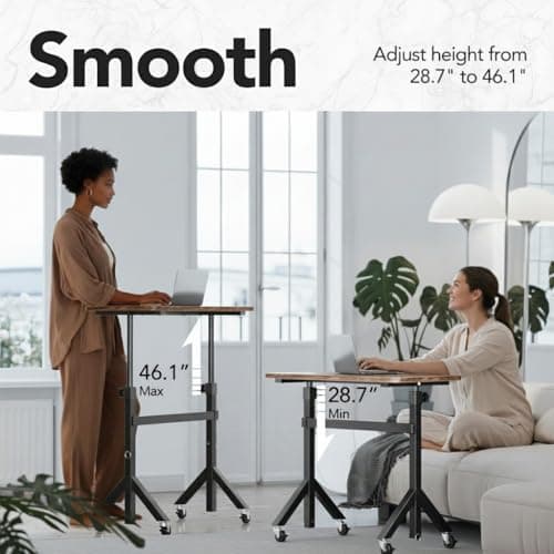 HUANUO 32'' Small Standing Desk with Wheels,28.7"-46.1" Heigh Adjustable Portable Rolling Desks,Mobile Stand Up Desk for Walking Pad and Treadmill,Sit to Stand Computer Workstation for Bedroom,Walnut - Thumbnail 5