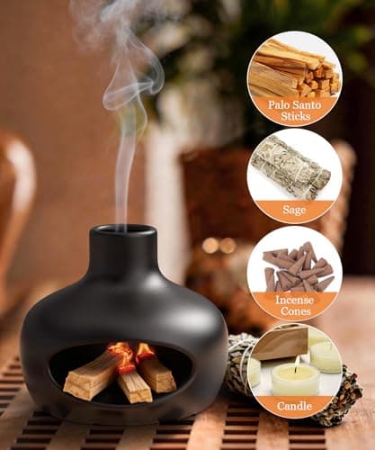Kitcroet Palo Santo Holder - Modern Chiminea Incense Burner for Yoga, Meditation, and Anxiety Relief - Wood Sticks Dish, Sage Ash Catcher, Smudge Bowl, Cone Burner - Cauldron - Thumbnail 3