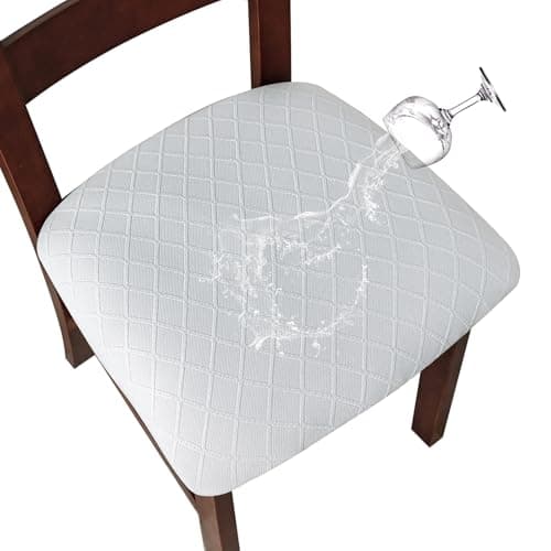 Genina Waterproof Seat Covers for Dining Room Chairs Covers Dining Chair Cover Kitchen Chair Covers (White, 6 Pcs)