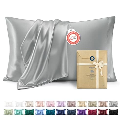 Bedsure Satin Pillowcase, Similar to Silk Pillow Cases Queen Size Set of 2, Cooling Pillow Case Covers with Envelope Closure, Room Decor Gifts for Women Men, Silver Grey, 20x30 Inches, 2pcs