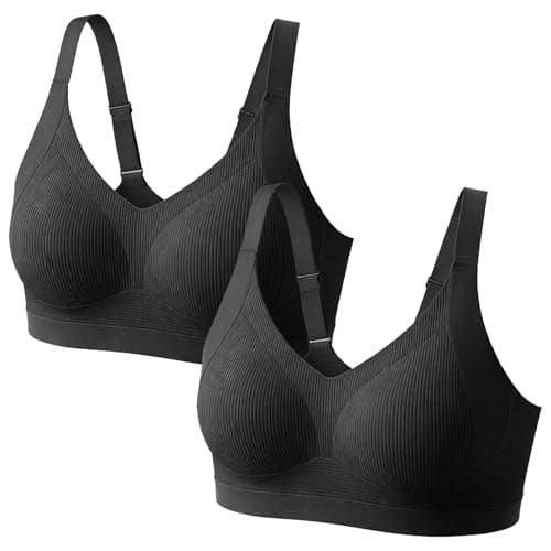 Ga0amm Women's Undergarment Bras Featuring a Wire-Free and Seamless Design, offering Substantial Support(2 Pack) (US, Cup Band, XX-Large, B, DD, Black) - Image 1