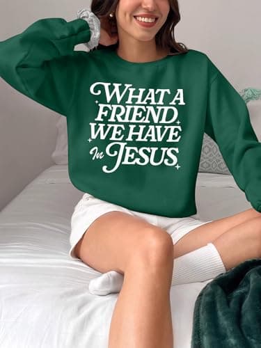 QLIPIN Christian Sweatshirts Women Jesus Sweatshirt: Religious Faith Shirts Bible Verse Inspirational Long Sleeve Top Green - Thumbnail 5