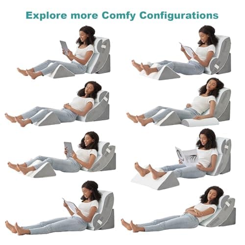Hansleep Bed Wedge Pillow Set for After Surgery 4PCS, Post Surgery Pillow for Sleep Apnea and Acid Reflux Relief, Adjustable Reading Pillows Back Support with Memory Foam, White, 20" - Thumbnail 5