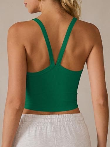 ANRABESS Womens Workout Tops Ribbed Crop Tank Backless Sleeveless Scoop Neck Going Out Camis Shirts 2026 Summer Gym Clothes Green Medium - Thumbnail 3