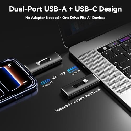 LINTYLE 128GB USB C Flash Drive Dual USB 3.2 Gen 1 Type C & USB A Thumb Drive, 150MB/s 2-in-1 USB-C Memory Stick for iPhone 15/16/17, Android Phone, Tablet, MacBook, Computer – Black (1 Pack) - Thumbnail 2