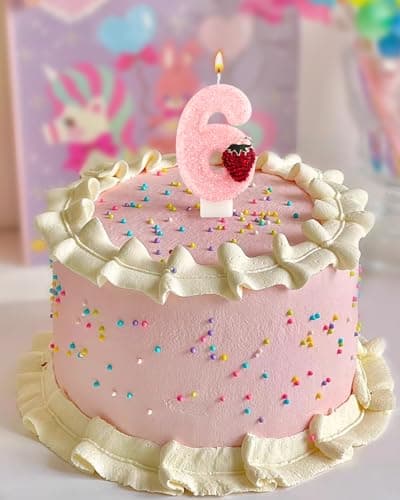 Birthday Candles for Cake, Pink Number Candles, Cake Candles with Greeting Card for Birthday Party Wedding Anniversary Celebrations (Strawberry 6 Candle) - Thumbnail 6