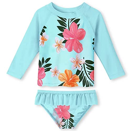 Funnycokid Girls Rashguard Swimsuit Sets Size 7 8 Long Sleeve 2 Piece Bathing Suits Rash Guard Swim Sets Swimwear Sun Protection Floral 7-8 Years - Image 1