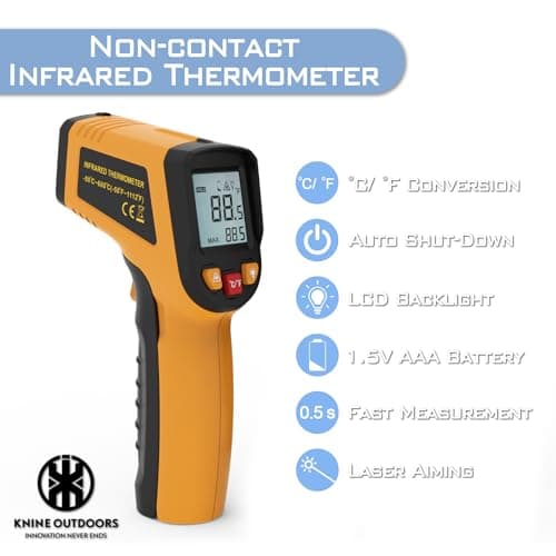 KNINE OUTDOORS Infrared Thermometer Laser Temperature Gun, -58℉ to 1112℉, Single Laser Targeting, Distance to Spot Ratio 12:1, for Cooking, Oven and Meat (Orange) - Thumbnail 3