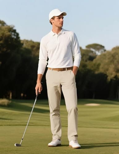 PJ PAUL JONES Slacks for Men Regular Fit Golf Pants Stretch Work Dress Pants Lightweight Comfy Golf Pant for Office Travel Khaki 2XL - Thumbnail 3
