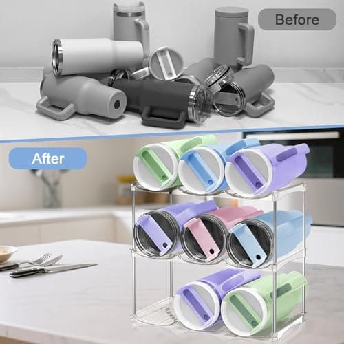 Stackable Water Bottle Organizer - Large Compartment Stanley Cup Holder, Water Bottle Holder for Stanley Tumbler 40oz, Tumbler Organizer Kitchen Pantry Organization and Storage, 4 Tier Storage Rack - Thumbnail 5