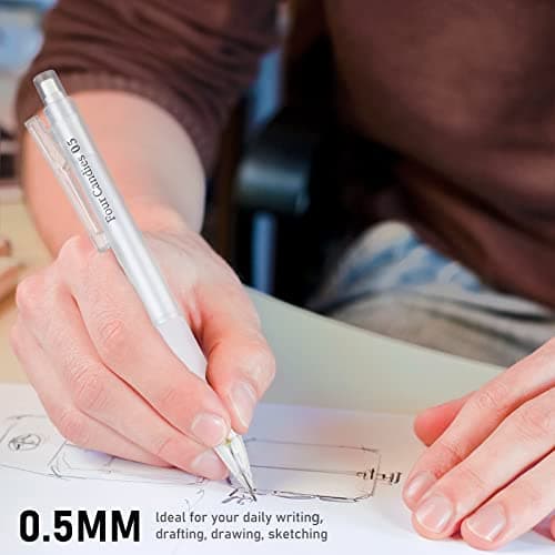 Four Candies Cute Mechanical Pencil Set with Case - 3PCS Pencils 0.5mm with 180PCS HB Lead Refills, 3PCS Erasers, 9PCS Eraser Refills, White Clear Mechanical Pencil for Students Drawing, Writing - Thumbnail 6