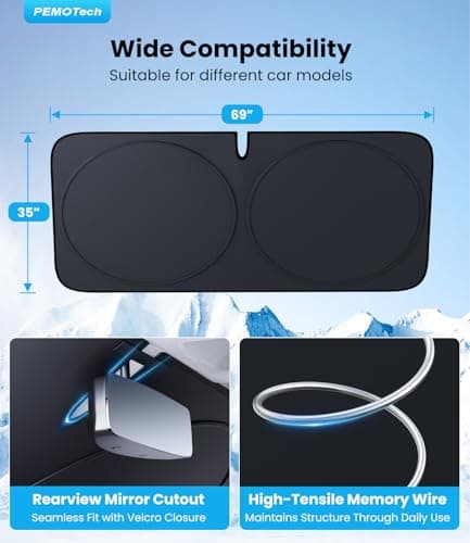 PEMOTech 2026 Upgraded Truck Windshield Sun Shade, Protector for F150/Raptor/Rv/Tikka, Thickened Overlapping Car Window Shades, Rays Blocker & Sun Dash Cover, Jeep Wrangler Accessories (69x35 inches) - Thumbnail 5