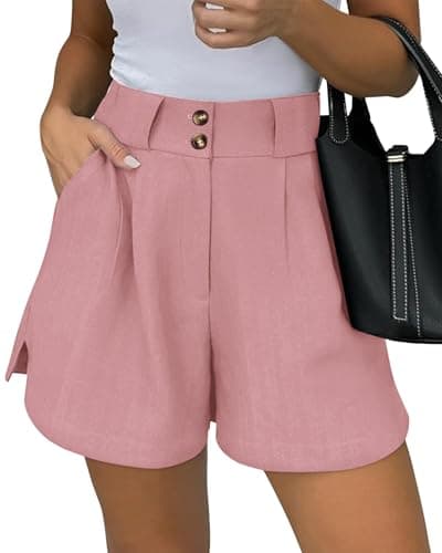 KIRUNDO Womens Shorts Dressy Casual 2026 Trendy Summer Elastic High Waisted Pleated Side Slit Business Work Shorts Pockets(Pink, XX-Large) - Image 1