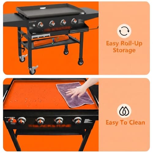 BANGIE 28" Silicone Griddle Mat for Blackstone Accessories - Anti-Warping & UV-Resistant Full-Wrap Cover for 2-Burner Flat Top Grill, Blocks Condensation Rust (Orange) - Thumbnail 6