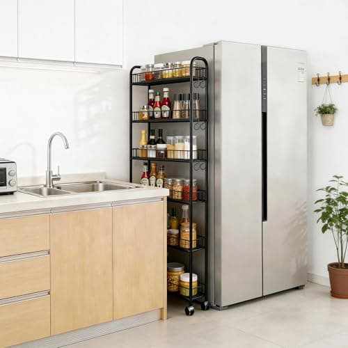 Seadasyoon 6in 6 Tier Slim Storage Cart with Wheels, Narrow Space Rolling Shelving Unit, Metal Wire Mobile Organizer Rack for Kitchen Bathroom Office Laundry - Thumbnail 2