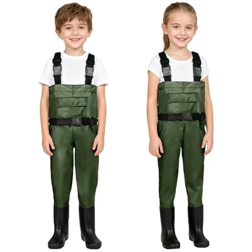 MIEVNIO Kids Waders with Boots, Waterproof Fishing Waders for Boys & Girls, Lightweight Youth Waders with Anti-Slip Boots for Fishing, Hunting, Farm, Creek & Outdoor Adventure