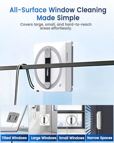 COTIAR Window Cleaning Robot, Automatic Window Cleaner with Remote Control, 6 Cleaning Modes, Edge Detection, Anti-Fall Safety System, for High-Rise Windows, Glass Doors, Mirrors, Tiles (White) - Thumbnail 4