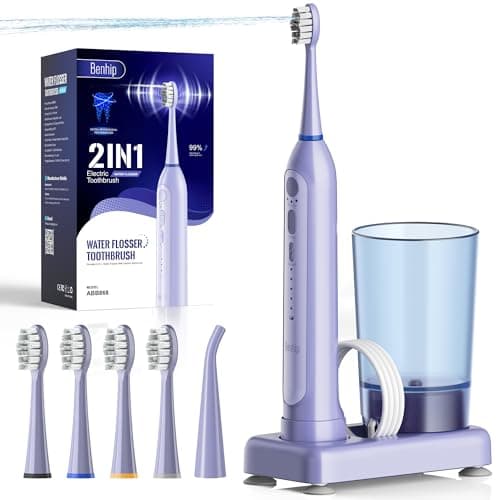 Electric Toothbrush with Water Flosser Combo for Teeth Brushing & Flossing, Sonic Electric Toothbrush for Adults, Cordless Water Flosser for Home & Travel, Portable Travel Case Included