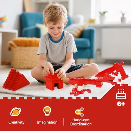 Lekebaby Classic Building Bricks, 100 Piece 2x4 Building Blocks STEM Creative Building Toys Compatible with All Major Brands, Educational Toy for Boys Girls 6 Years Old and Up(2x4 Red) - Thumbnail 6