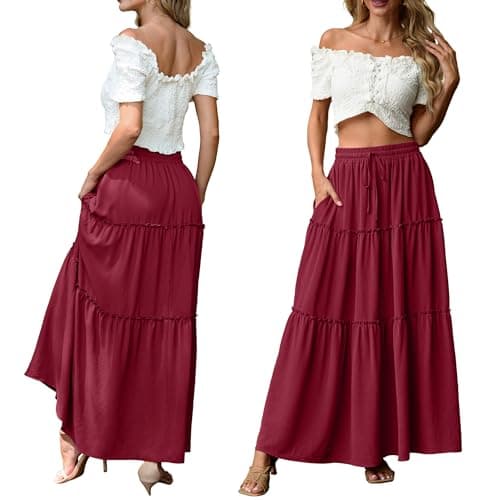 Lepunuo Floral Long Skirts Womens Casual Boho High Waisted Spring Skirts Trendy Cute Skirts with Pockets - Thumbnail 4