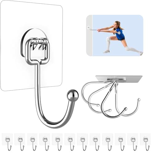Strjobaili 12 Pack Large Adhesive Hooks for 44 lb(Max) Hanging Heavy Duty, Self Adhesive Sticky Hooks Waterproof Stainless Steel Wall Hook for Home Bathroom Shower Kitchen Outdoor Utility Hooks - Image 1